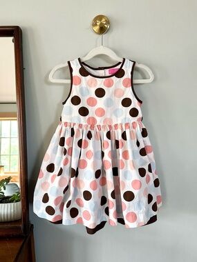 Willi Smith Girls Polka Dot Party Dress Size 5T Pink Brown Blue Tulle Lined
